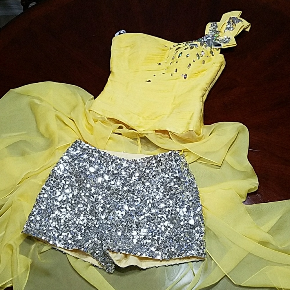 Formal one shoulder bustier with sequin shorts
